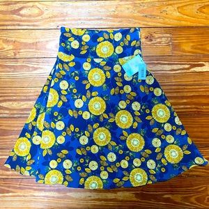 NWT Blue LuLaRoe Skirt with Yellow Flowers